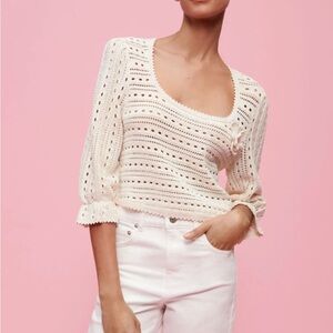 Maje Cream pointelle Crochet Knit Top size S